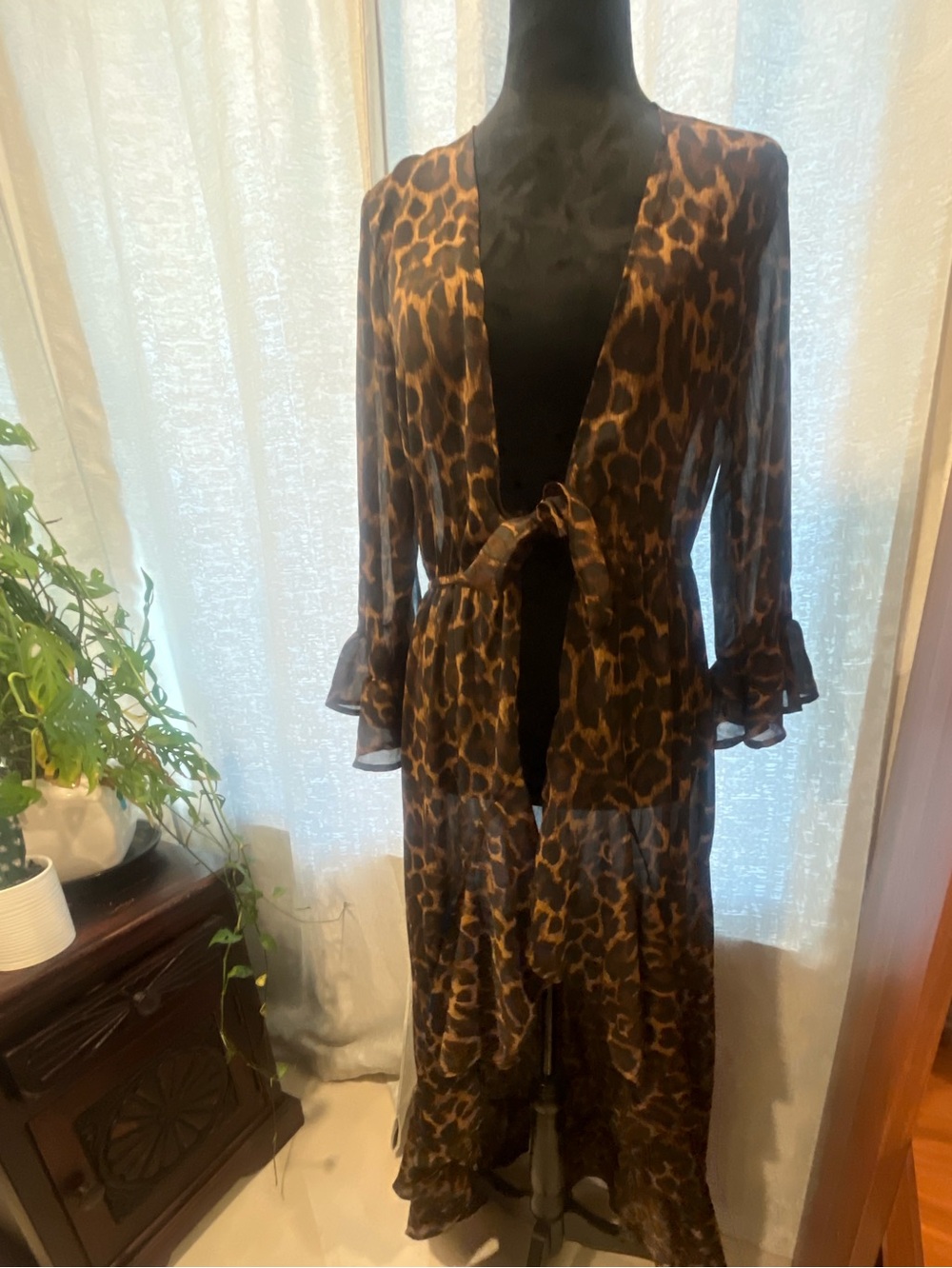 Leopard-Print Tie-Front Maxi Coverup - Brown